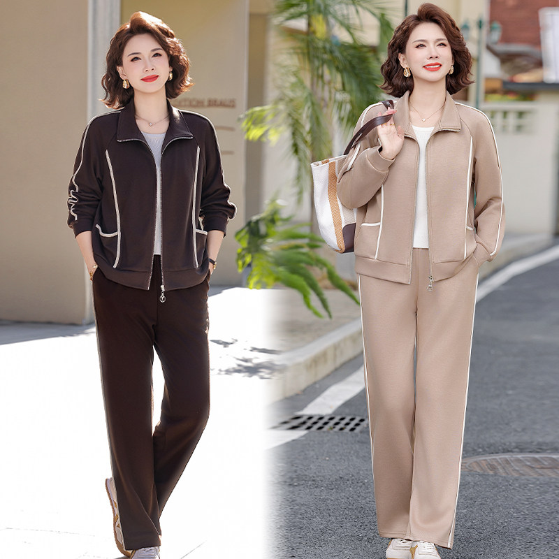中年妈妈时尚运动服两件套女2026春秋装新款中老年人减龄显瘦套装