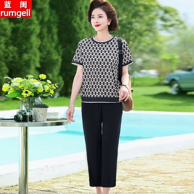 中年妈妈时尚休闲短袖两件套装