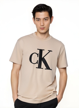 Calvin Klein男士2025新款全棉打底衫CK潮牌刺绣印花纯棉短袖T恤