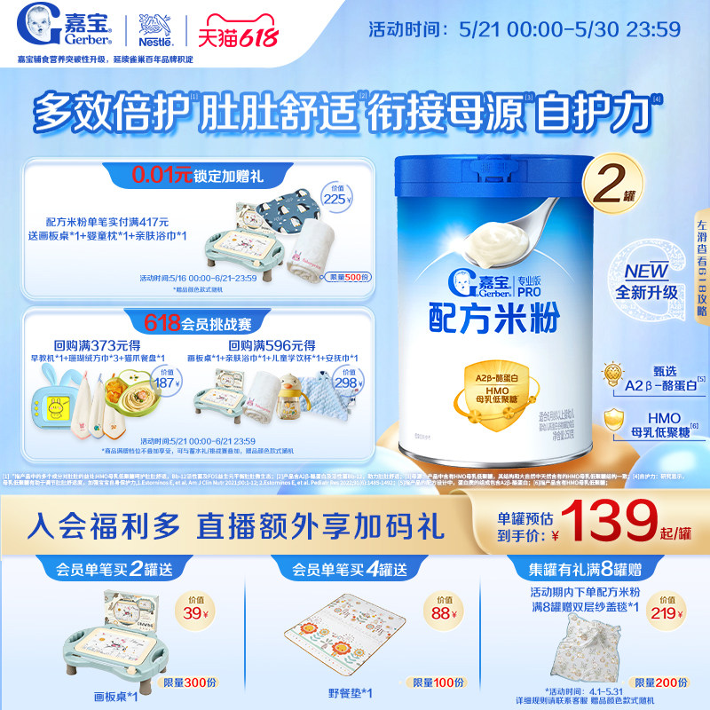 嘉宝配方米粉A2β 2罐*250g 227.2元 - 线报酷