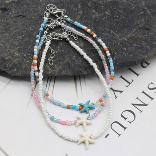 跨境海洋风贝壳海星串珠Anklet脚饰品串珠波希米亚沙滩海龟脚链