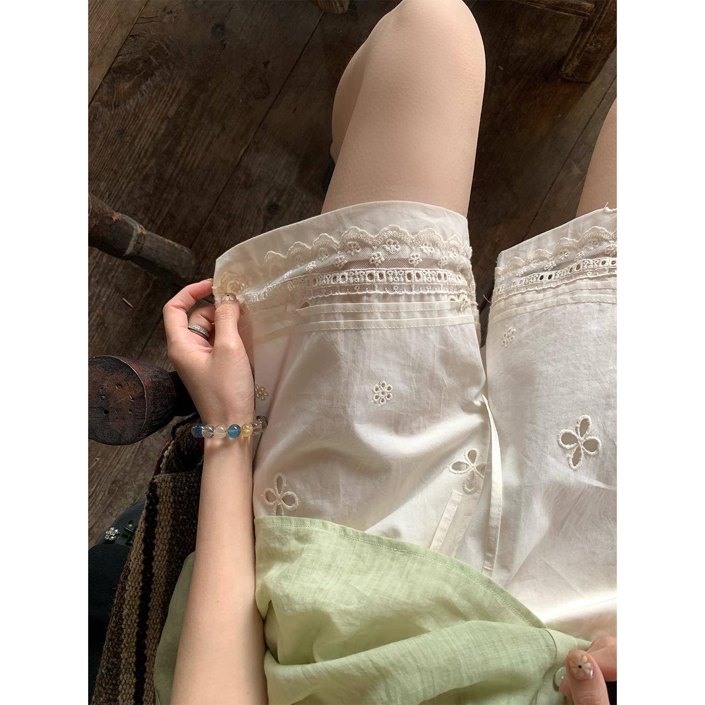 im向 新增短款!森迹花笺~钩花镂空阔腿松紧腰短裤女夏裤子慵懒风