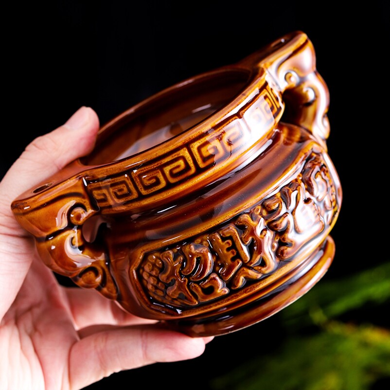 清明节祭奠香炉坟前石头墓前香炉室外石头玉满堂香炉家用香插陶瓷