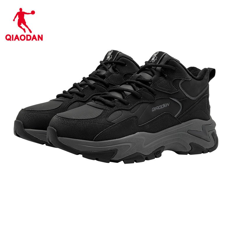 乔丹高帮加绒保暖黑色棉鞋男