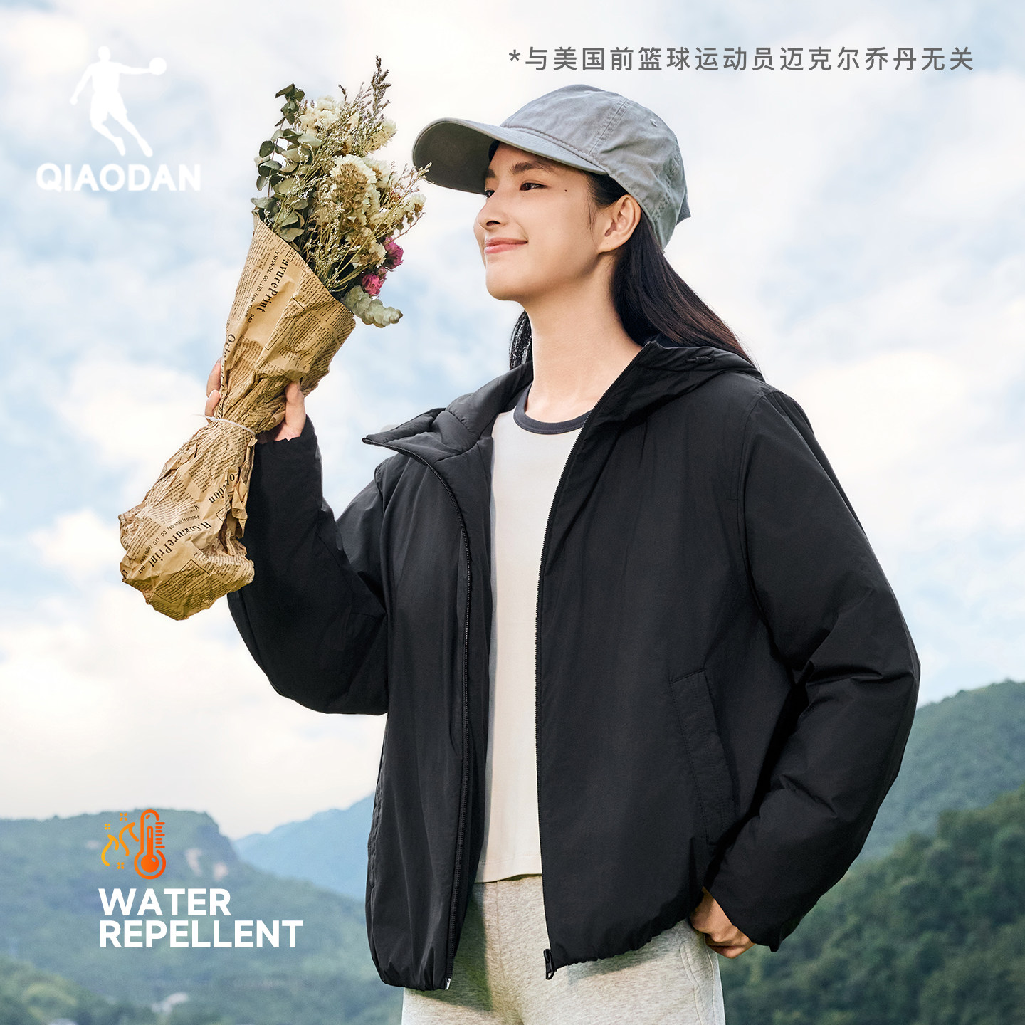 乔丹花苞风衣羽绒服鸭绒短款外套