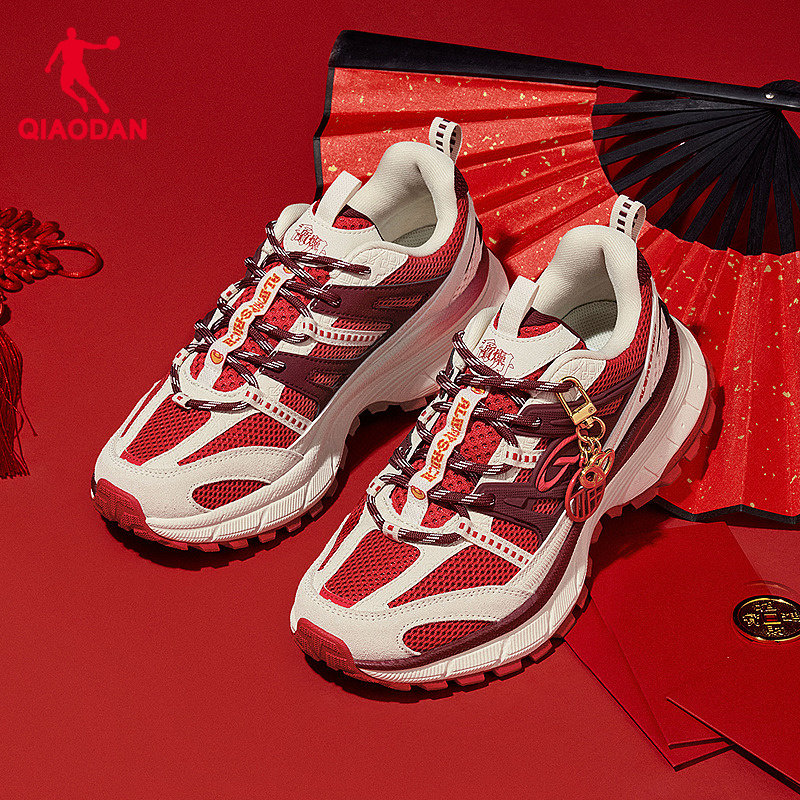 乔丹开元V3女休闲鞋2025冬季新款新年款红色运动鞋潮流老爹鞋女鞋