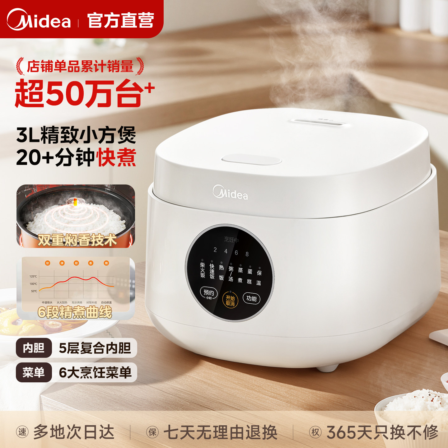 美的电饭锅3到4人智能新款多功能电饭煲家用小型1到2人煮饭3L正品
