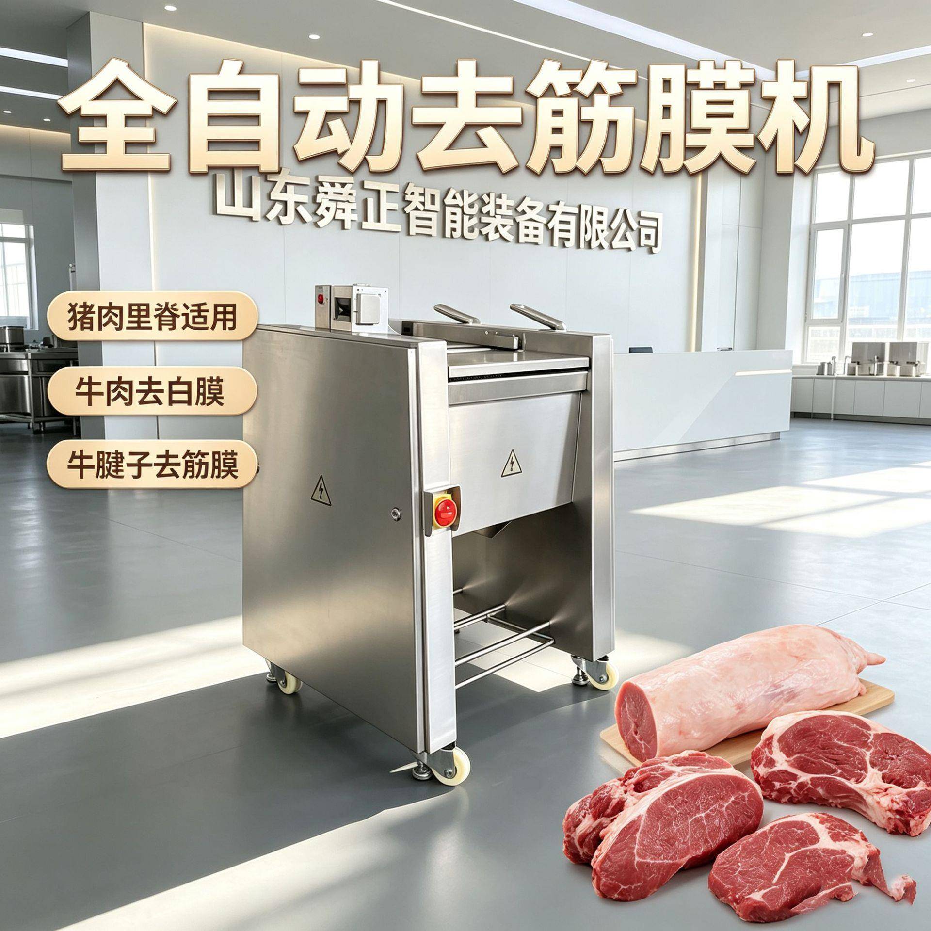 全自动猪肉里脊去筋膜机猪腰去油脂牛心去白膜鲜肉连续切大片机