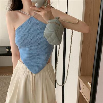 度假风性感甜辣系带夏新款美背三角巾抹胸针织小背心吊带短款上衣