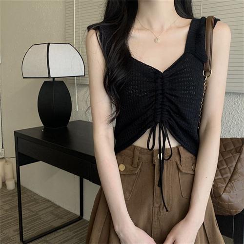 甜辣妹性感无袖短款小吊带背心女夏季外穿抹胸抽绳设计感内搭上衣