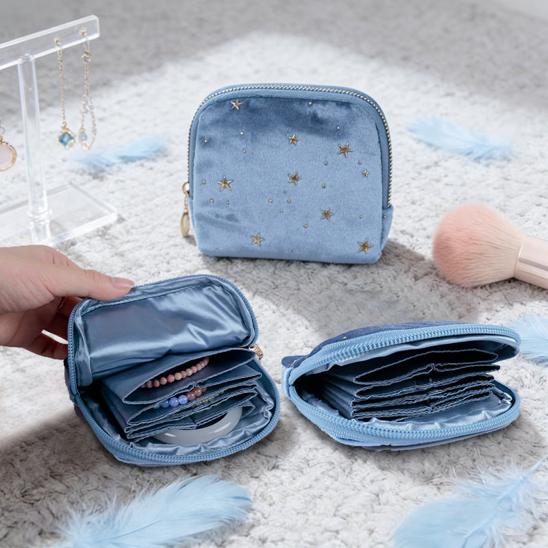 5层珠宝文玩收纳袋 绒布星星印花 女生礼物旅行日常饰品整理包