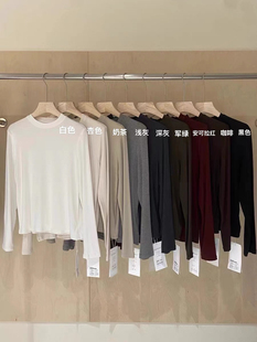 310 百搭休闲仿羊绒纯色基础打底衫 frapares春秋圆领长袖 弹力修身