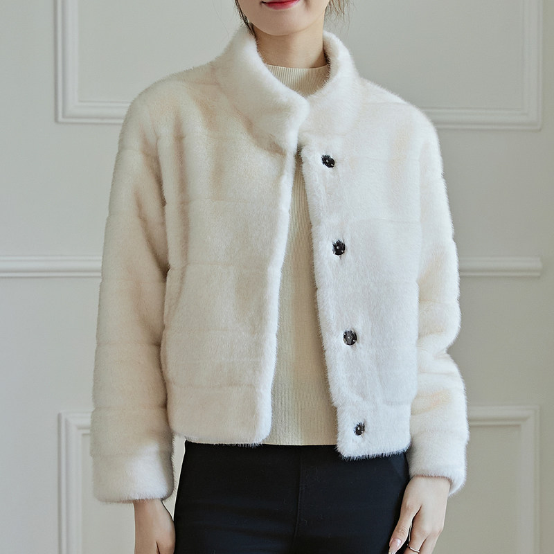 小香风皮毛一体短款立领