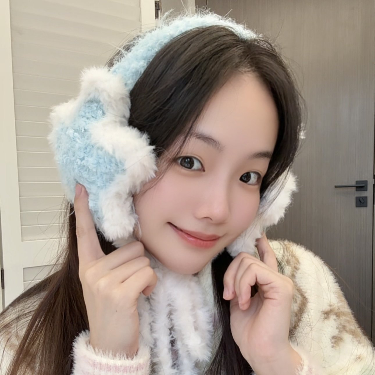 Stuuuly手工 星星护耳毛绒保暖手混线混纺皮草编织diy材料包