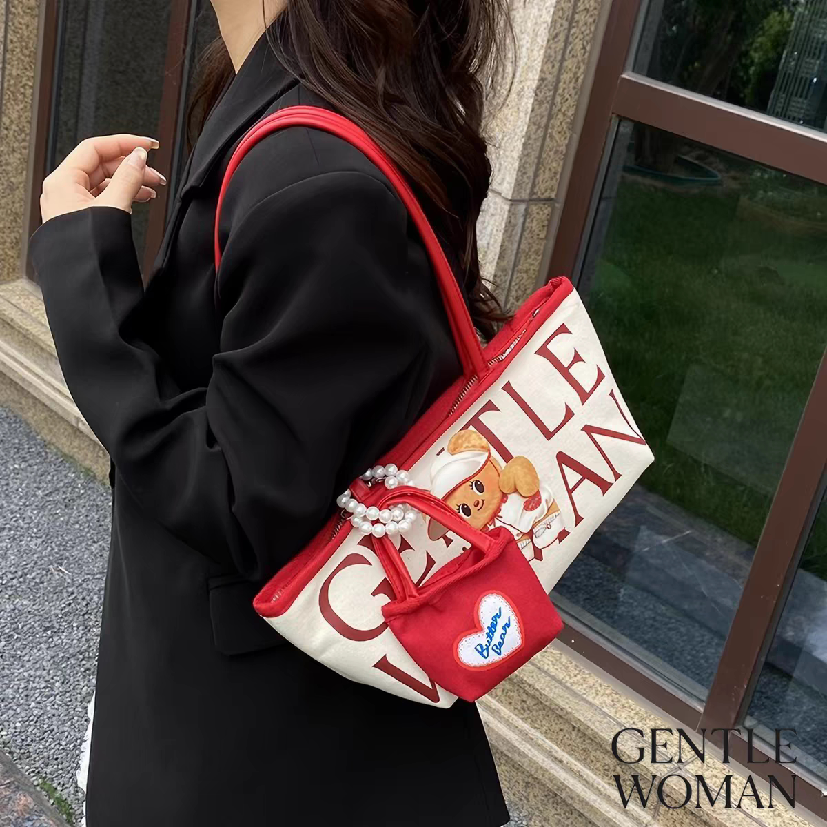 Gentlewoman品牌折扣店联名黄油小熊手提腋下包棉麻帆布包托特女