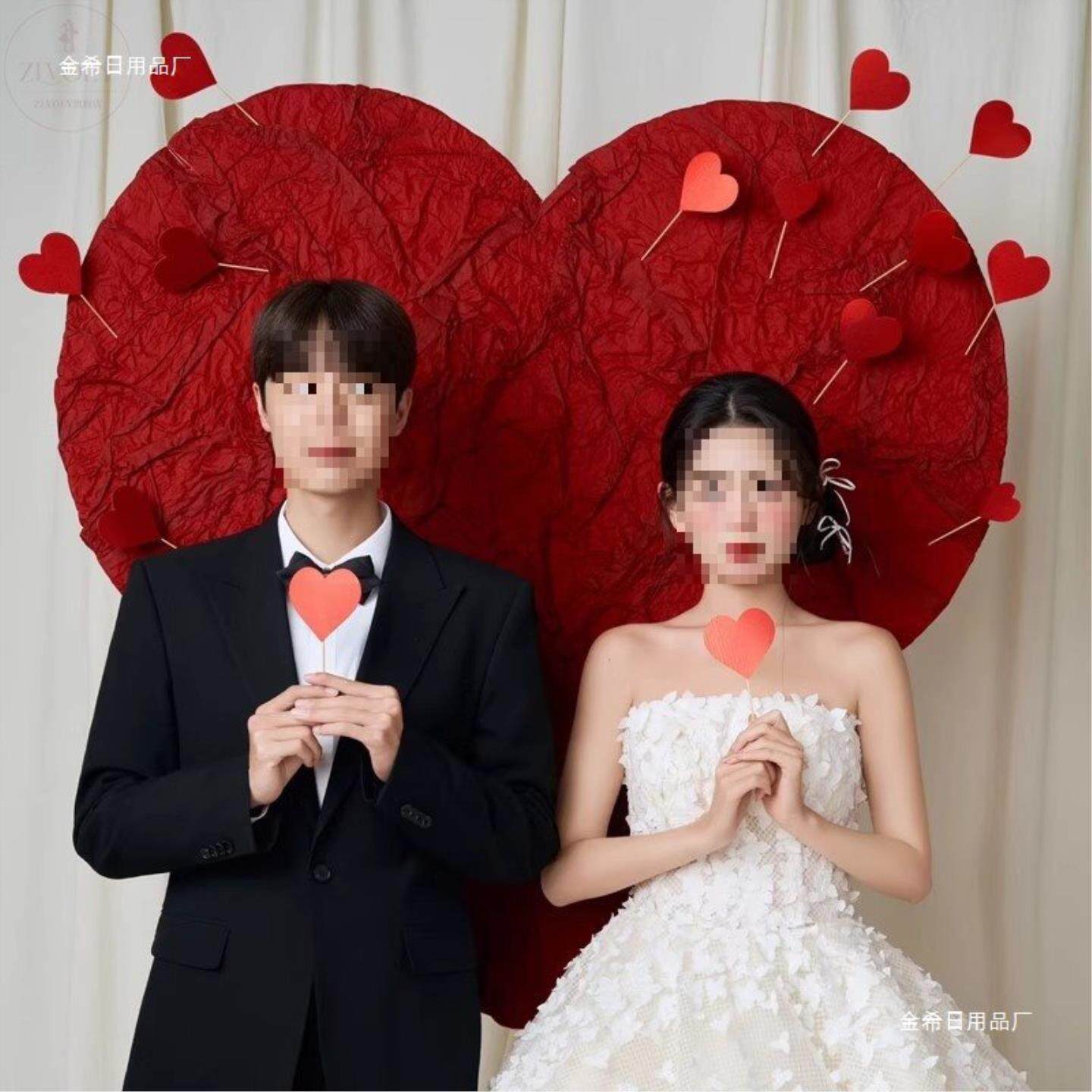 爱心领证登记装饰结婚订婚拍照道具大号褶皱室内外婚纱照背景摆件