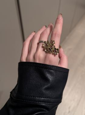 VSCH 波西米亚风格个性夸张铜镀18K金花朵戒指女开口