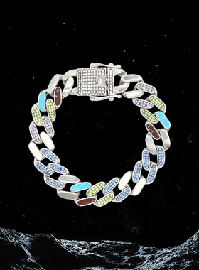 VSCH 古巴彩色手链双扣紧密链说唱嘻哈链饰品潮流男女同款ins风