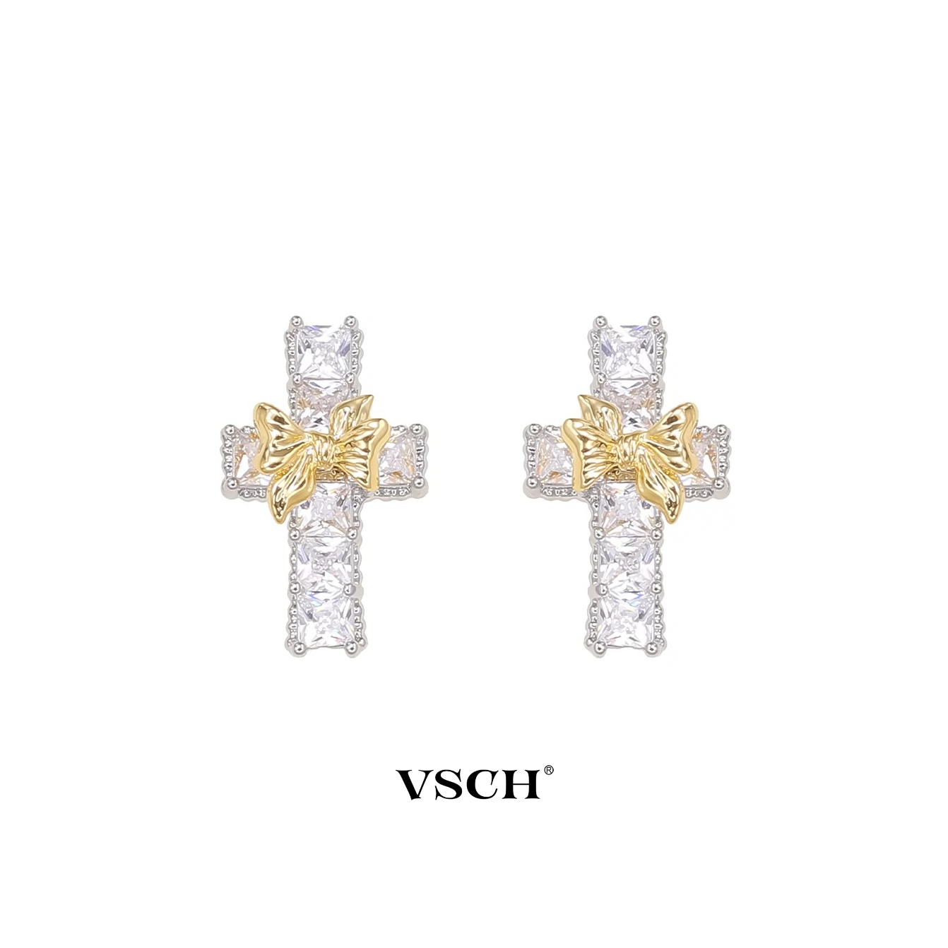 精致蝴蝶结十字架耳钉女