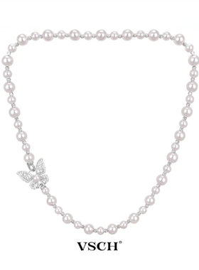 VSCH曼塔玫瑰珍珠蝴蝶项链女小众设计感锁骨链轻奢高级感名媛颈链
