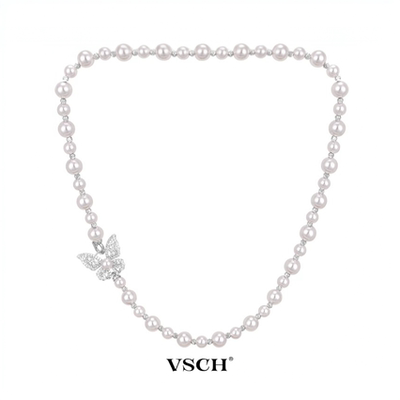 VSCH曼塔玫瑰珍珠蝴蝶项链女小众设计感锁骨链轻奢高级感名媛颈链
