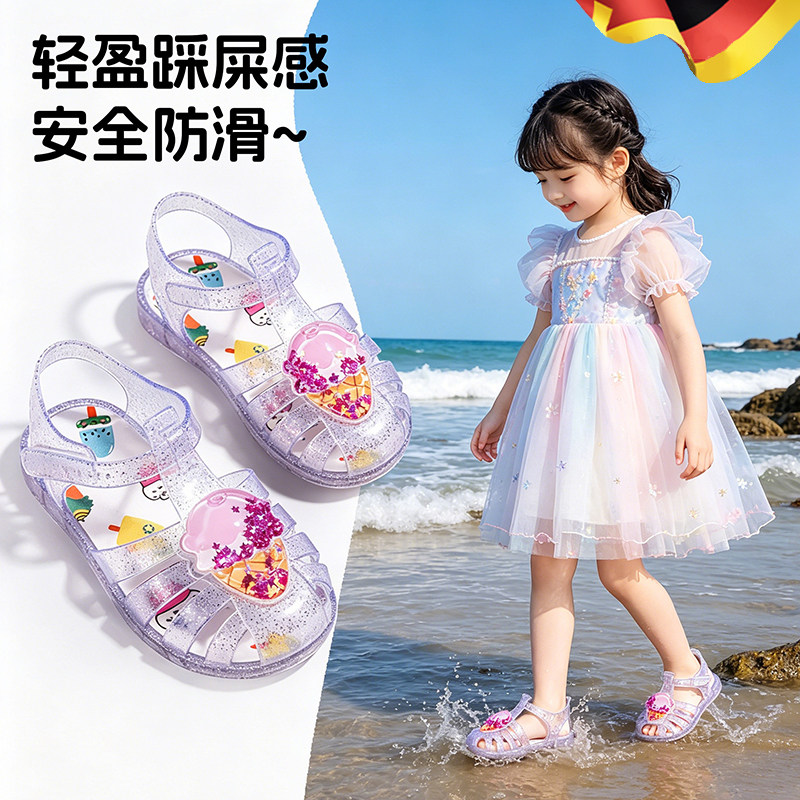 儿童凉拖鞋罗马果冻鞋女童水晶凉鞋公主2026新款可踩水涉水鞋S图片