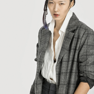 格子里的阳光复古格纹毛呢大衣女秋冬威尔士亲王格修身超长外套