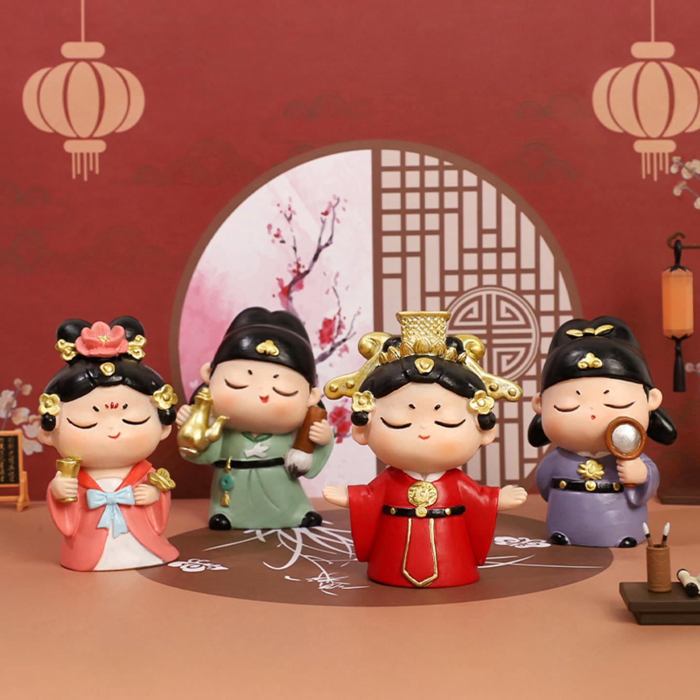 国潮唐小圆仕女桌面摆件李白武则天创意手办西安洛阳古风文创礼物