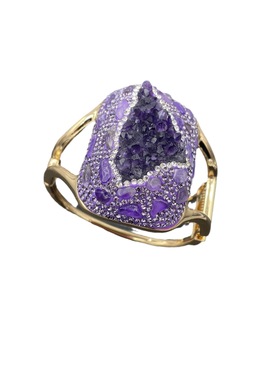 新款天然原矿紫晶镶嵌手镯欧美个性时尚原石保色手环厂家货源