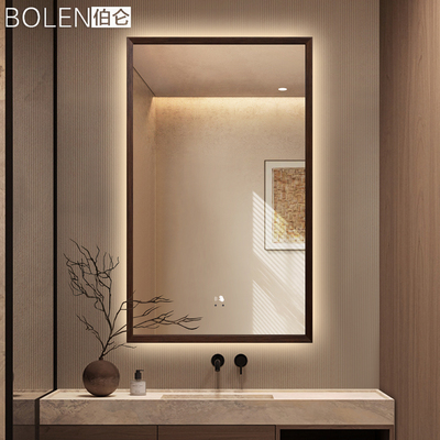 BOLEN实木框浴室镜复古中古风镜