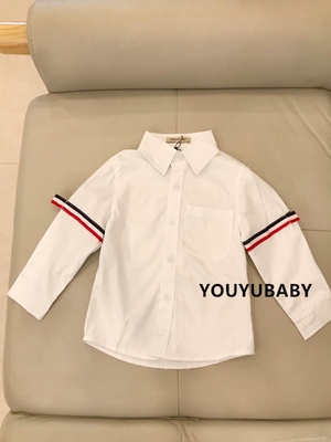 贝妮祺男孩中大儿童欧美英伦学院风白色衬衫纯棉织带长袖春秋新款