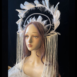 lo洛丽塔光环黑白色羽毛夸张发箍国古风头饰走秀个性婚纱造型儿童