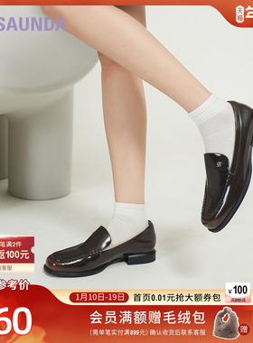 莱尔斯丹莱福家族2025新款圆头真皮粗跟乐福小皮单鞋女24801