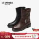 莱尔斯丹冬季 新款 妈妈通勤中筒粗跟真皮黑色女士短靴子6T37102