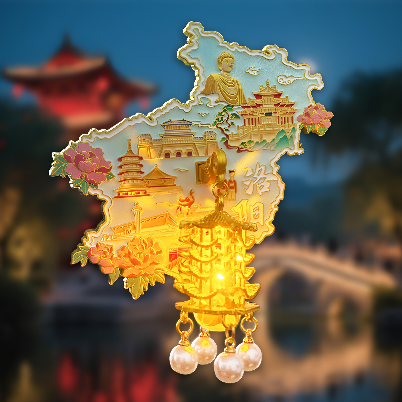 洛阳宫灯冰箱贴磁吸贴文创纪念品图片