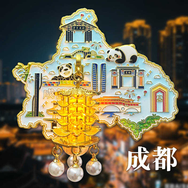 成都特色熊猫金属宫灯冰箱贴磁贴