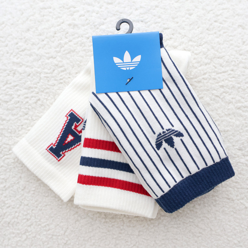 Adidas男女同款中高筒三叶草条纹