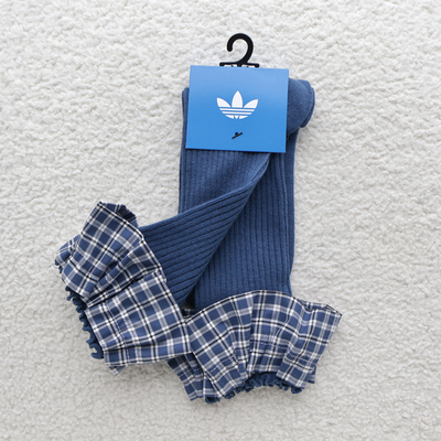 Adidas女袜中高筒格子花边三叶草