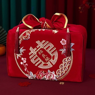 中式 结婚包袱皮刺绣大号红色包袱新娘陪嫁喜盆包裹布婚庆用品新款