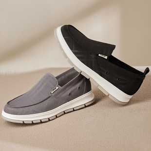 高哥内增高男鞋布鞋男款2026春季一脚蹬户外休闲鞋男士隐形增高鞋