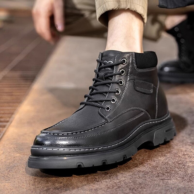 高哥增高马丁靴男冬季新款保暖加绒男鞋户外复古工装靴内增高靴子