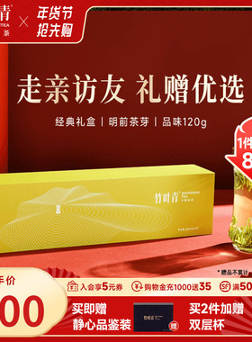 竹叶青茶叶礼盒新茶峨眉高山绿茶明前茶芽特级(品味)盒装120g送礼