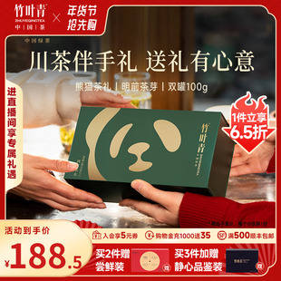 竹叶青茶叶25年茶特级绿茶峨眉高山熊猫双罐礼盒100g四川送长辈礼