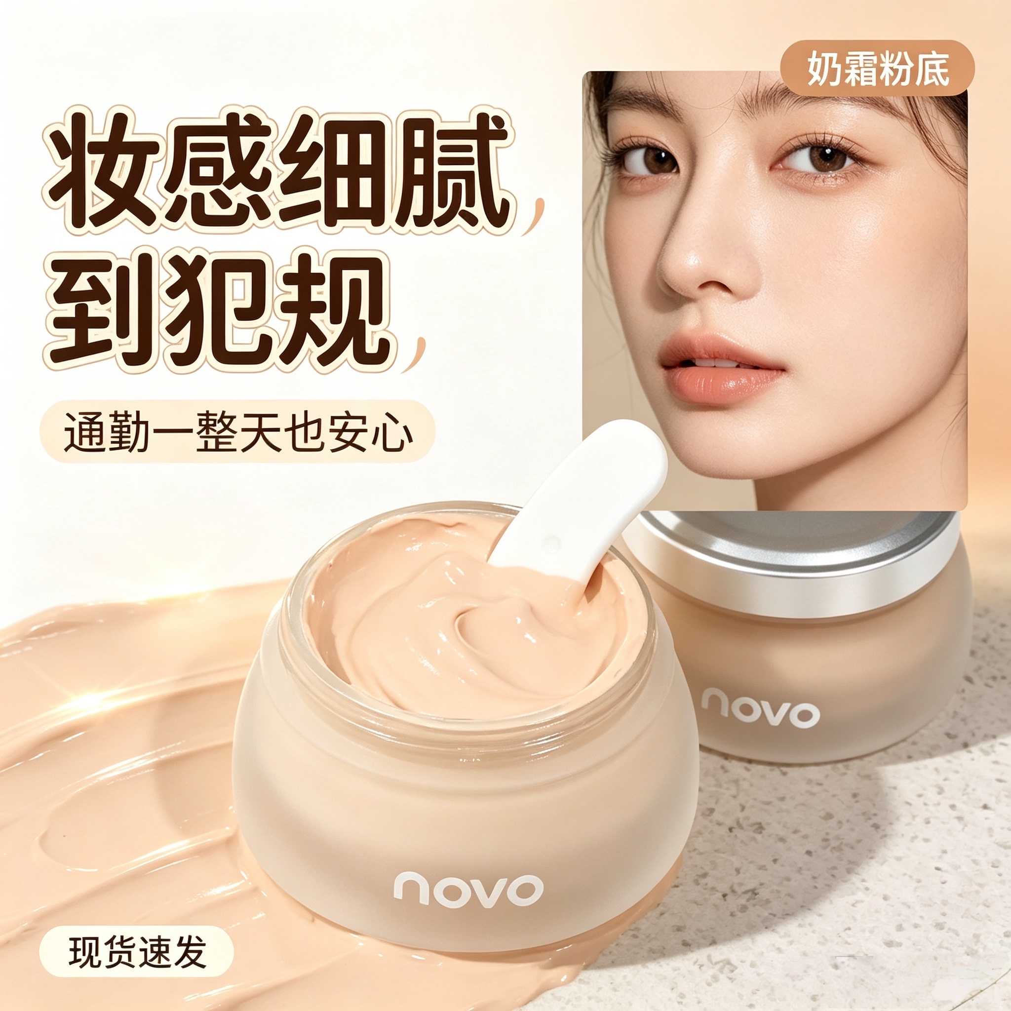 NOVO奶霜粉底液持久服贴保湿遮瑕不卡粉学生党平价粉底小红书