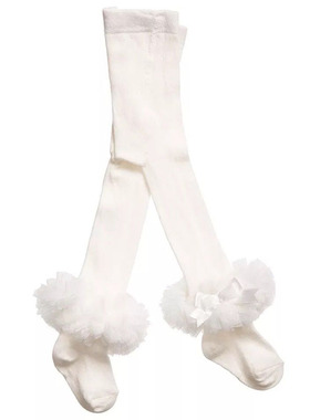 女儿童宝宝蝴蝶结 全棉蕾丝花边打底袜子比赛袜芭蕾舞袜连裤袜