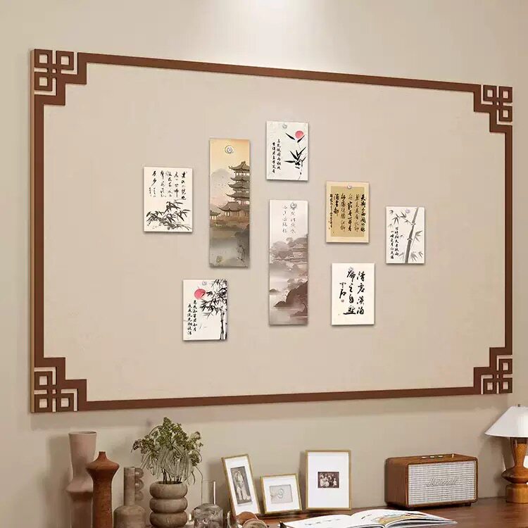 国风毛毡板照片墙免打孔客厅书房背景板展示墙拍立得相册墙毛毡板