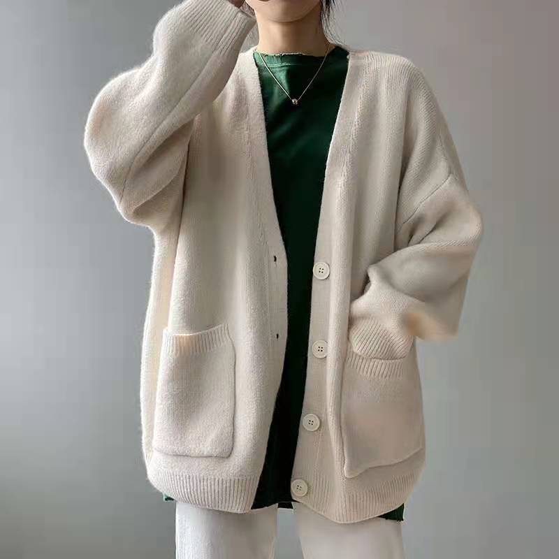 韩版新款毛衣外套女2025春秋网红宽松洋气慵懒风纯色针织开衫秋冬