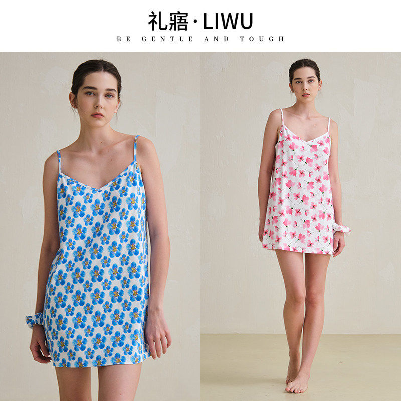 礼寤LIWU女士家居睡裙女款夏季纯棉吊带印花2025新款洋装夏天