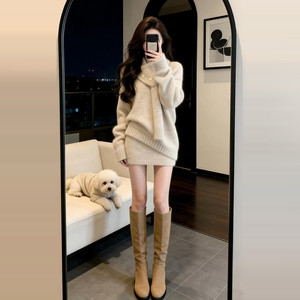 韩系巨好看穿搭一整套2026新款毛衣针织连衣裙子女秋冬季短裙套装