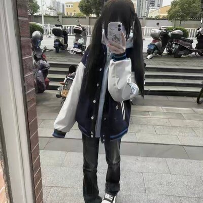 国潮美式拼接刺绣撞色棒